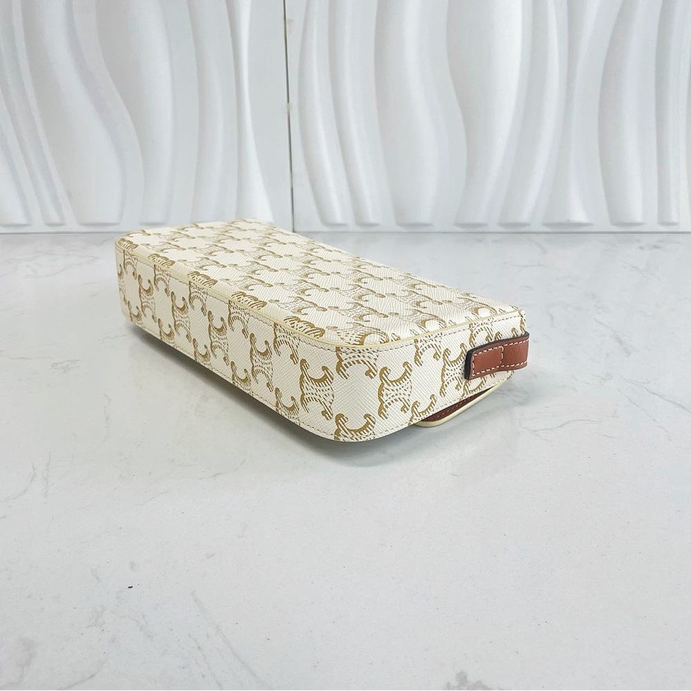 CELINE Triomphe Shoulder Bag White Monogram Canvas Calfskin Leather - Picture 11 of 11